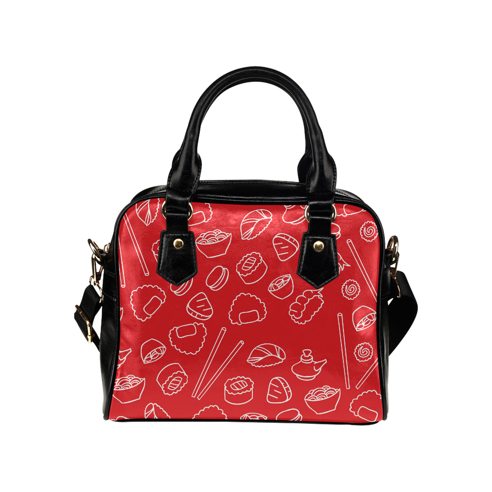 sushi pattern red background Shoulder Handbag