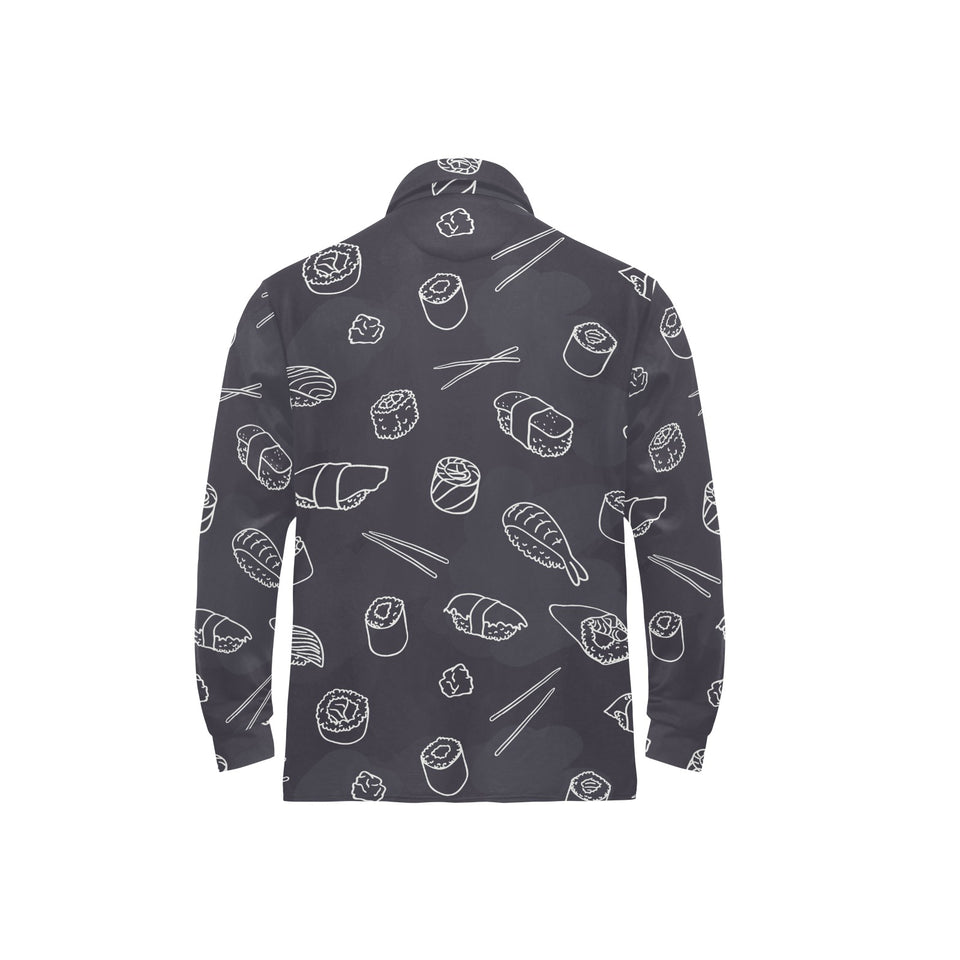 sushi pattern black background Men's Long Sleeve Polo Shirt