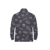 sushi pattern black background Men's Long Sleeve Polo Shirt