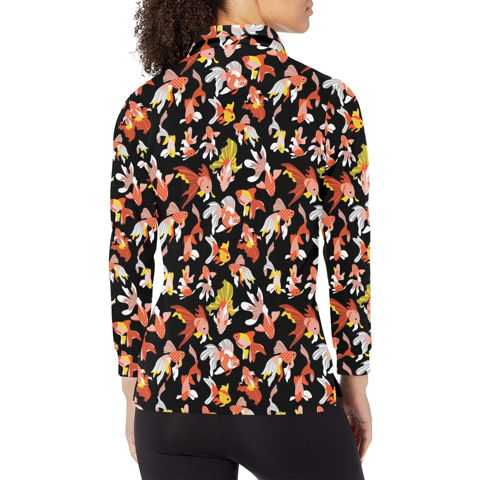 Goldfish Pattern Print Design 03 Women's Long Sleeve Polo Shirt
