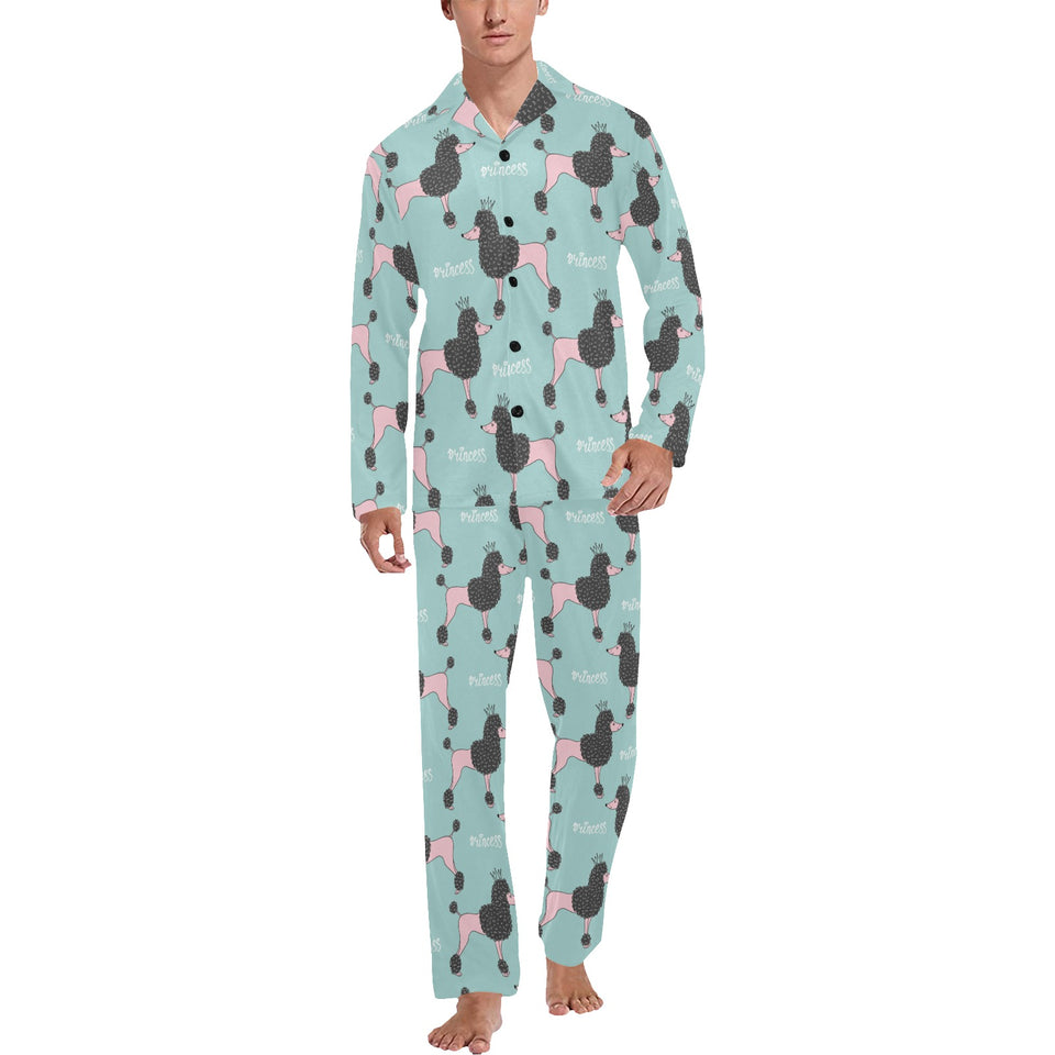 poodle dog green background Men's Long Pajama Set