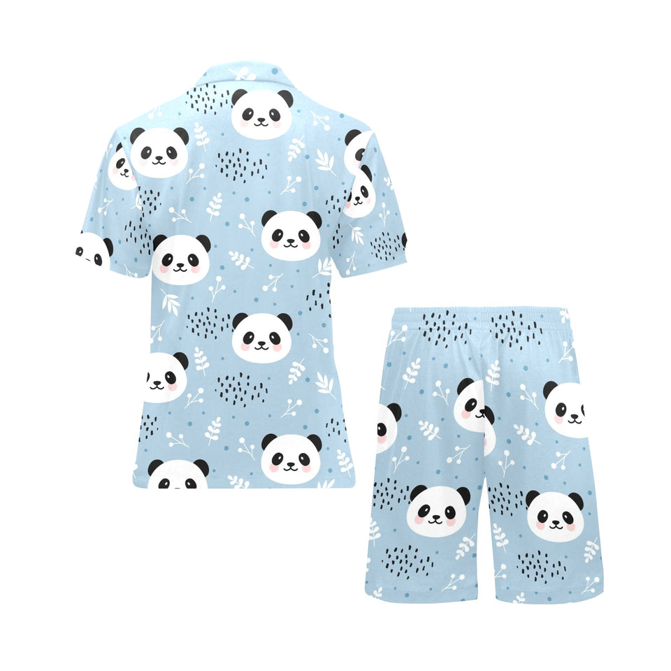 Cute panda pattern Men's V-Neck Short Pajama Set