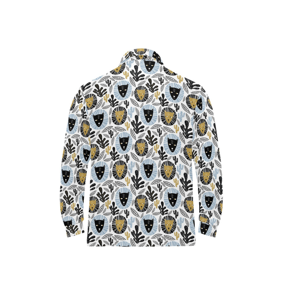 Lion Pattern Print Design 05 Men's Long Sleeve Polo Shirt