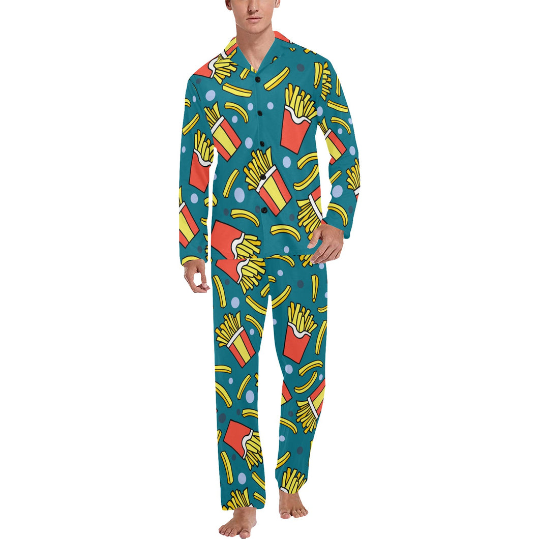 French fries red paper box pattern Men's Long Pajama Set