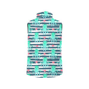 Cute octopuses heart striped background Men's Padded Vest