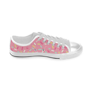 Pink donut glaze candy pattern Men's Low Top Shoes White