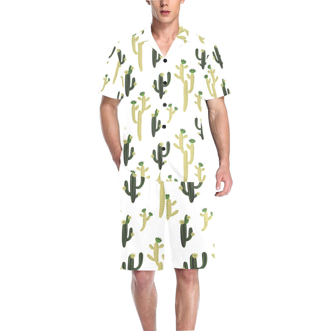 Cute cactus pattern Men's V-Neck Short Pajama Set