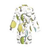 Hot Air Balloon Bird Cloud Pattern Women's Long Sleeve Belted Night Robe