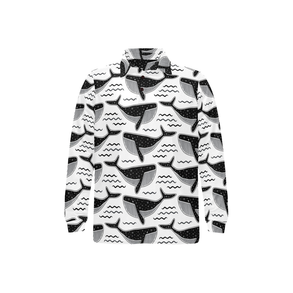 Black whale pattern Men's Long Sleeve Polo Shirt