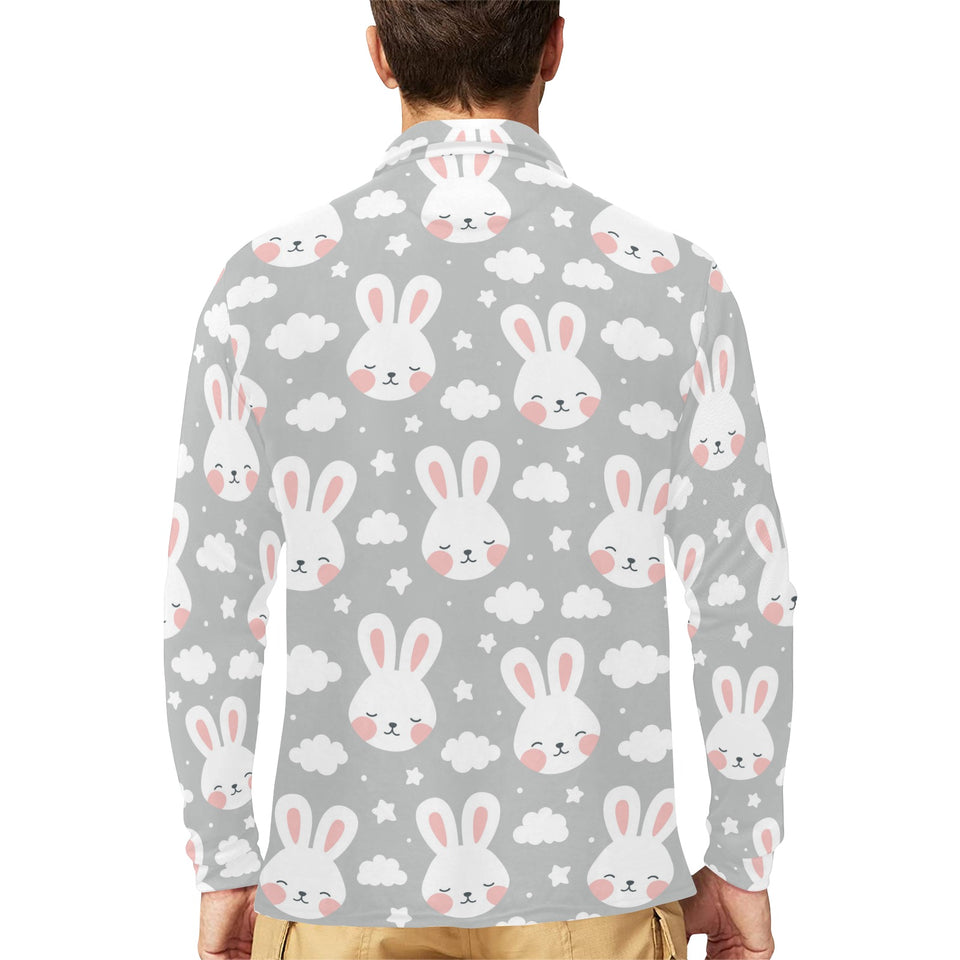 Rabbit cloud Pattern Men's Long Sleeve Polo Shirt