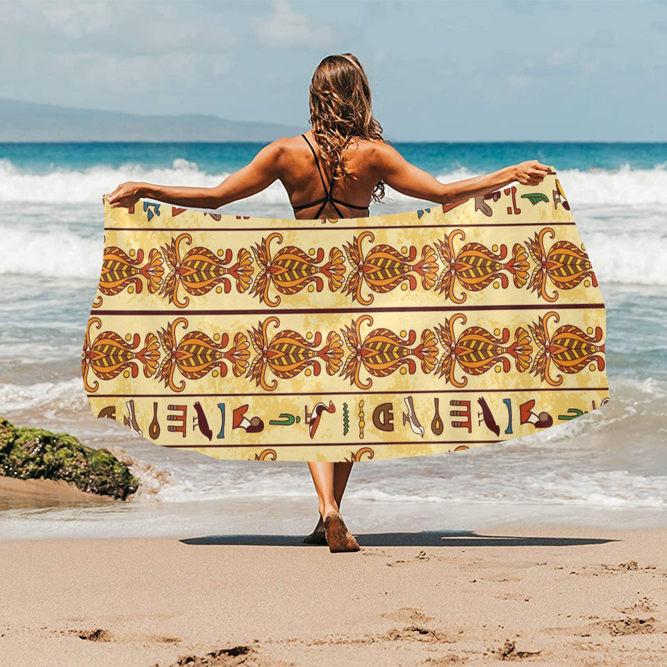Egypt Hieroglyphics Pattern Print Design 04 Beach Towel