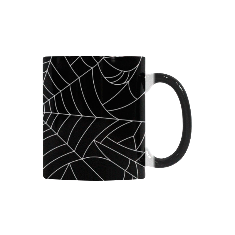 Spider web pattern Black background white cobweb Morphing Mug Heat Changing Mug