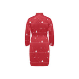 Christmas tree star snow red background Men's Long Sleeve Belted Night Robe