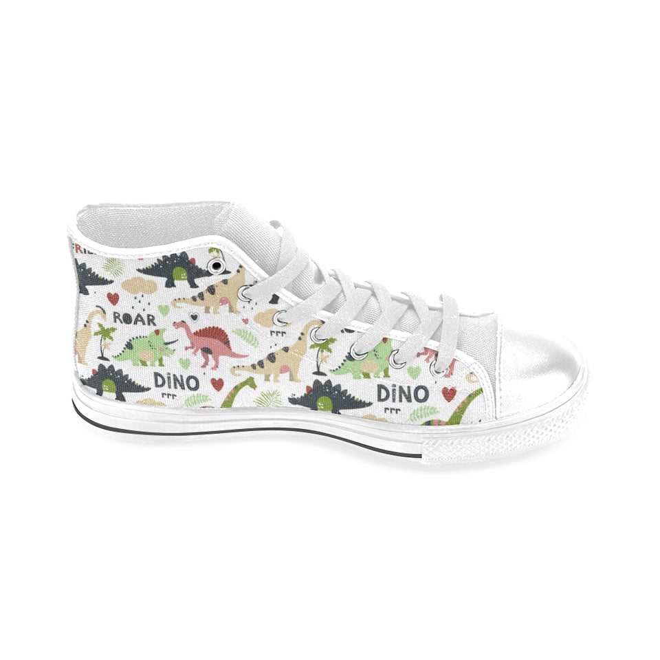 Cute dinosaurs pattern Men's High Top Canvas Shoes White