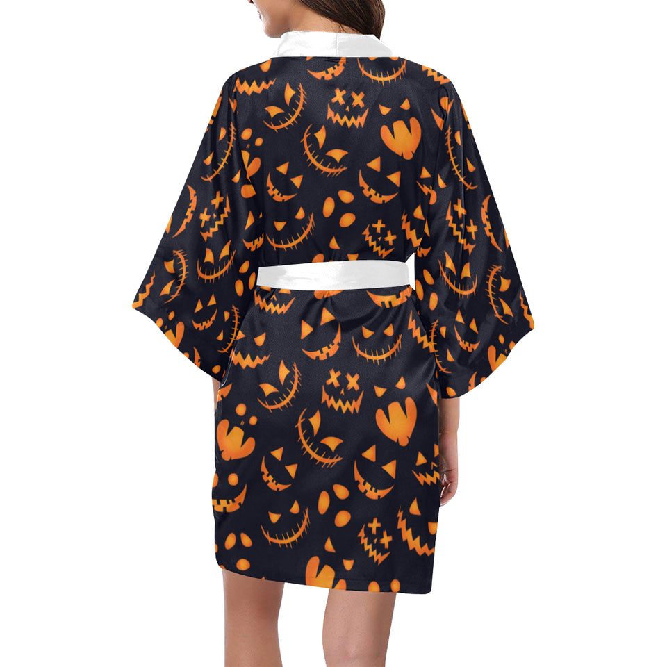 Halloween pattern Pumpkin background Women's Short Kimono Robe