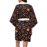 Halloween pattern Pumpkin background Women's Short Kimono Robe