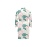 Pink lotus waterlily leaves pattern Men's Long Sleeve Belted Night Robe