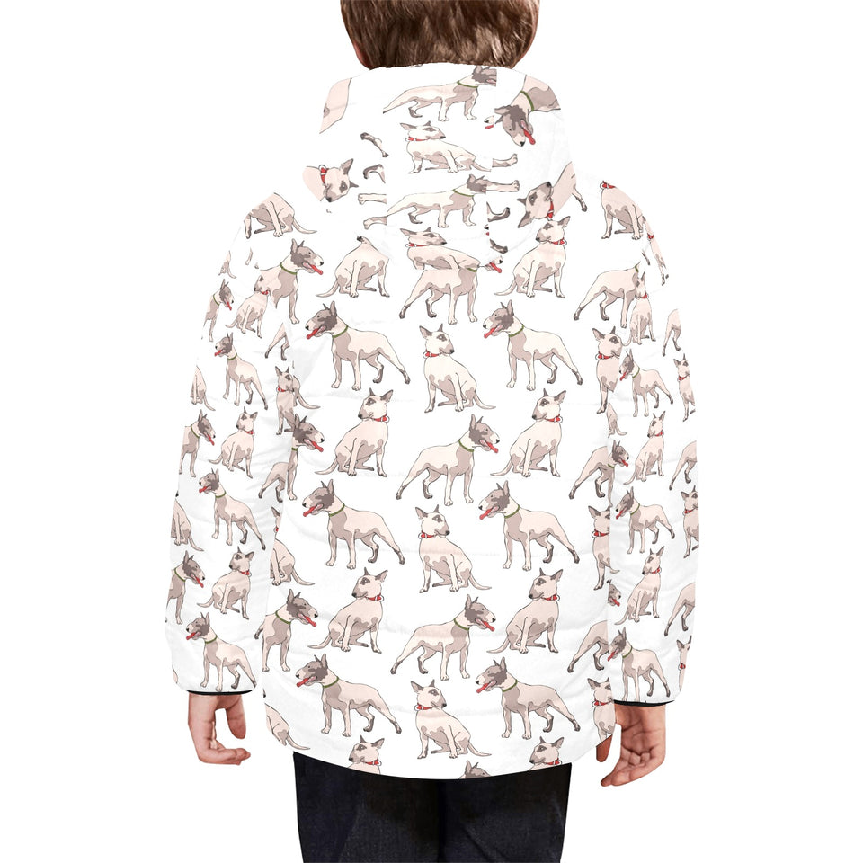 Bull Terrier Pattern Print Design 04 Kids' Boys' Girls' Padded Hooded Jacket
