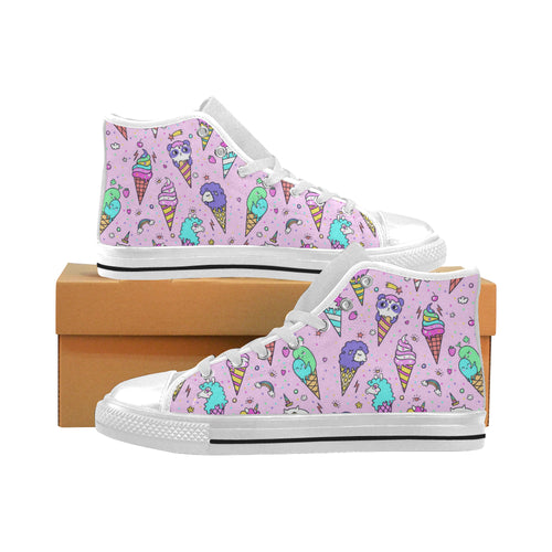 Cute ice cream cone animal pattern Men's High Top Canvas Shoes White