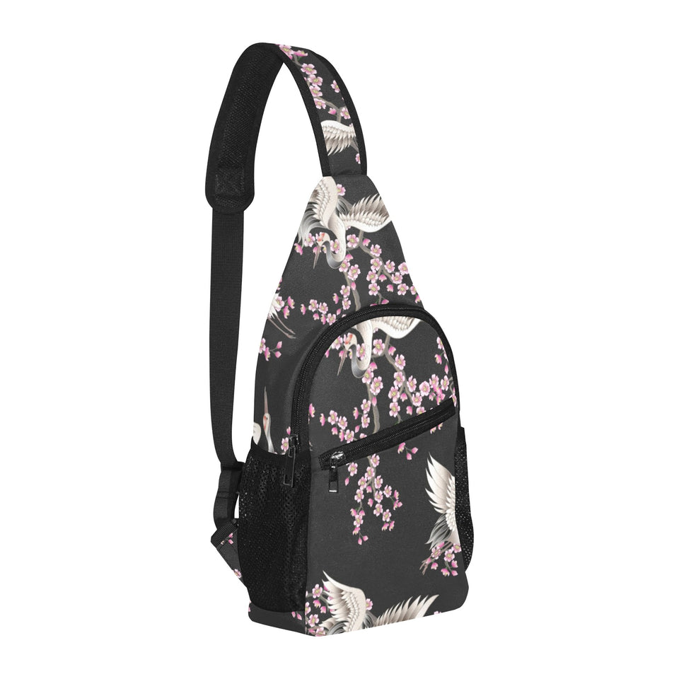 Japanese crane pink sakura pattern All Over Print Chest Bag
