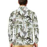 Monkey sloth lemur palm trees pattern Men's Long Sleeve Polo Shirt