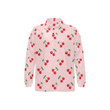 cherry pattern pink background Men's Long Sleeve Polo Shirt