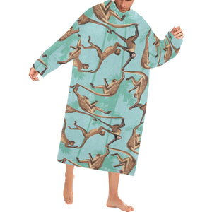 Monkey Palm tree background Blanket Robe with Sleeves