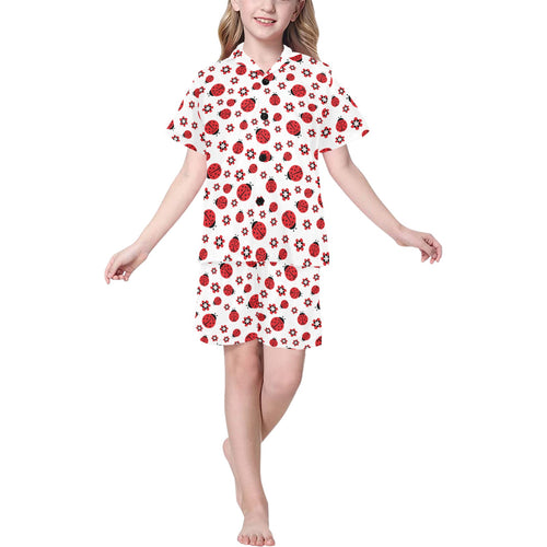 Ladybug Pattern Print Design 04 Kids' Boys' Girls' V-Neck Short Pajama Set