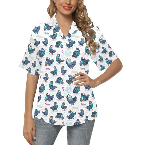 Pigeon Pattern Print Design 02 Women's All Over Print Hawaiian Shirt