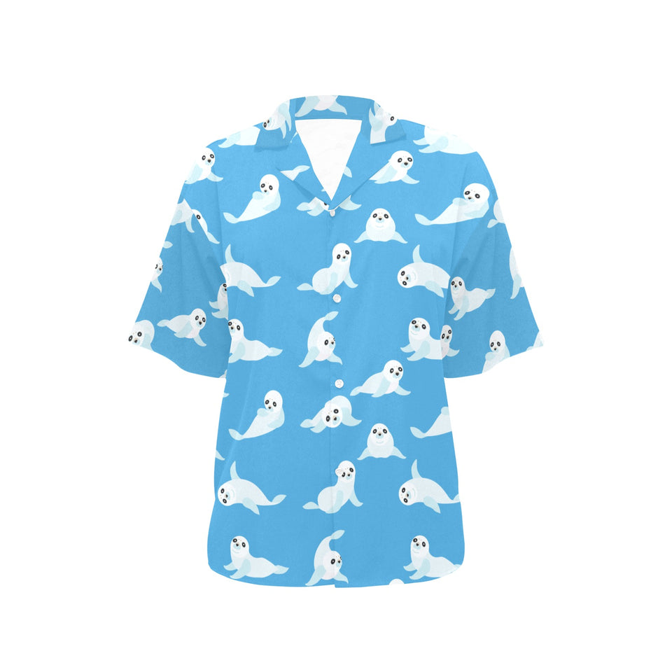 Cute sea lion seal pattern background Women's All Over Print Hawaiian Shirt