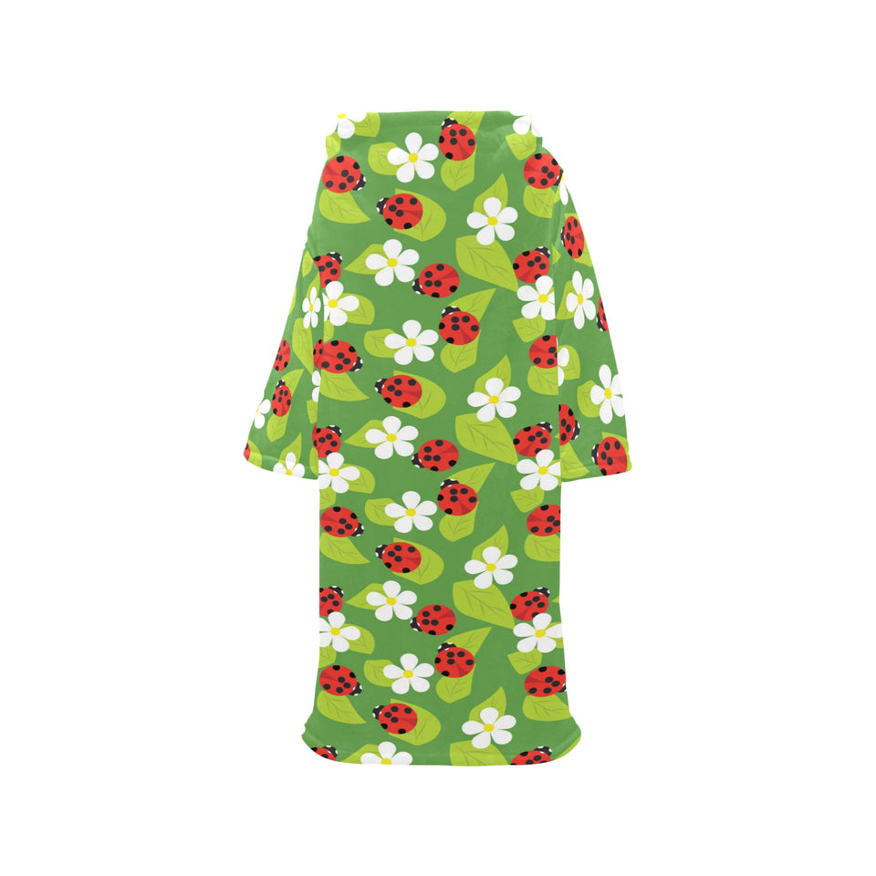 Ladybug Pattern Print Design 01 Blanket Robe with Sleeves