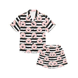 Donuts pink icing striped pattern Kids' Boys' Girls' V-Neck Short Pajama Set