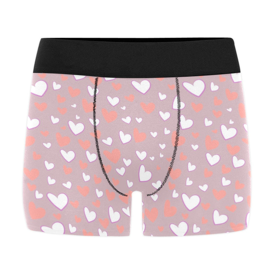 coral white heart pattern Men's All Over Print Boxer Briefs Men's Underwear