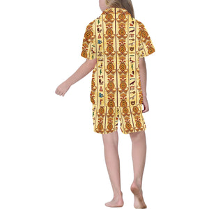 Egypt Hieroglyphics Pattern Print Design 04 Kids' Boys' Girls' V-Neck Short Pajama Set