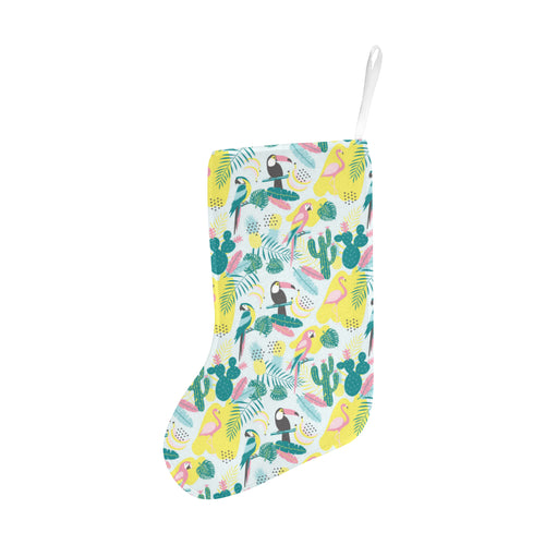 Cute parrot toucan flamingo cactus exotic leaves p Christmas Stocking