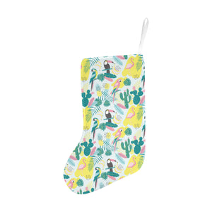 Cute parrot toucan flamingo cactus exotic leaves p Christmas Stocking