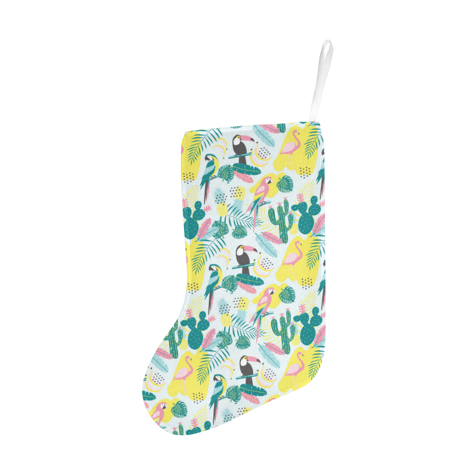 Cute parrot toucan flamingo cactus exotic leaves p Christmas Stocking