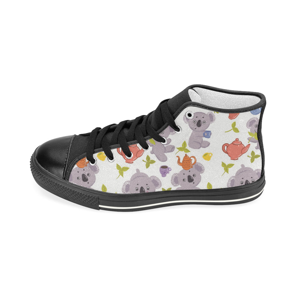 Cute koalas teapots tea Women's High Top Canvas Shoes Black