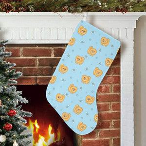 Brown cute pomeranian blue blackground Christmas Stocking