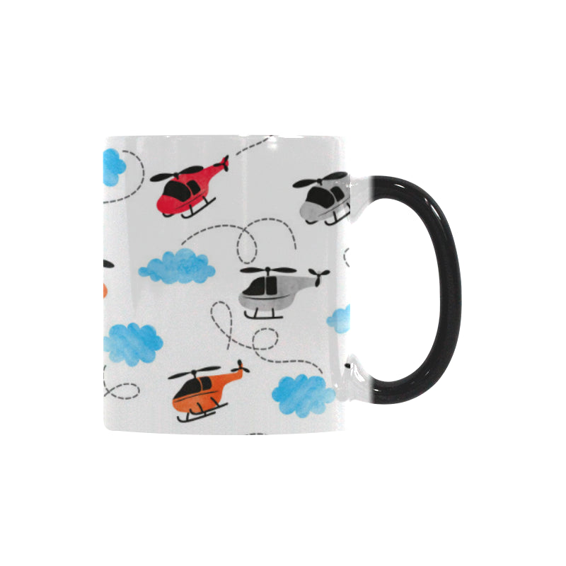 Watercolor helicopter cloud pattern Morphing Mug Heat Changing Mug