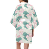 Pink lotus waterlily leaves pattern Women's Short Kimono Robe