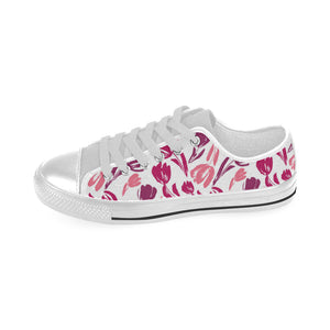 pink sketch tulip pattern Men's Low Top Shoes White