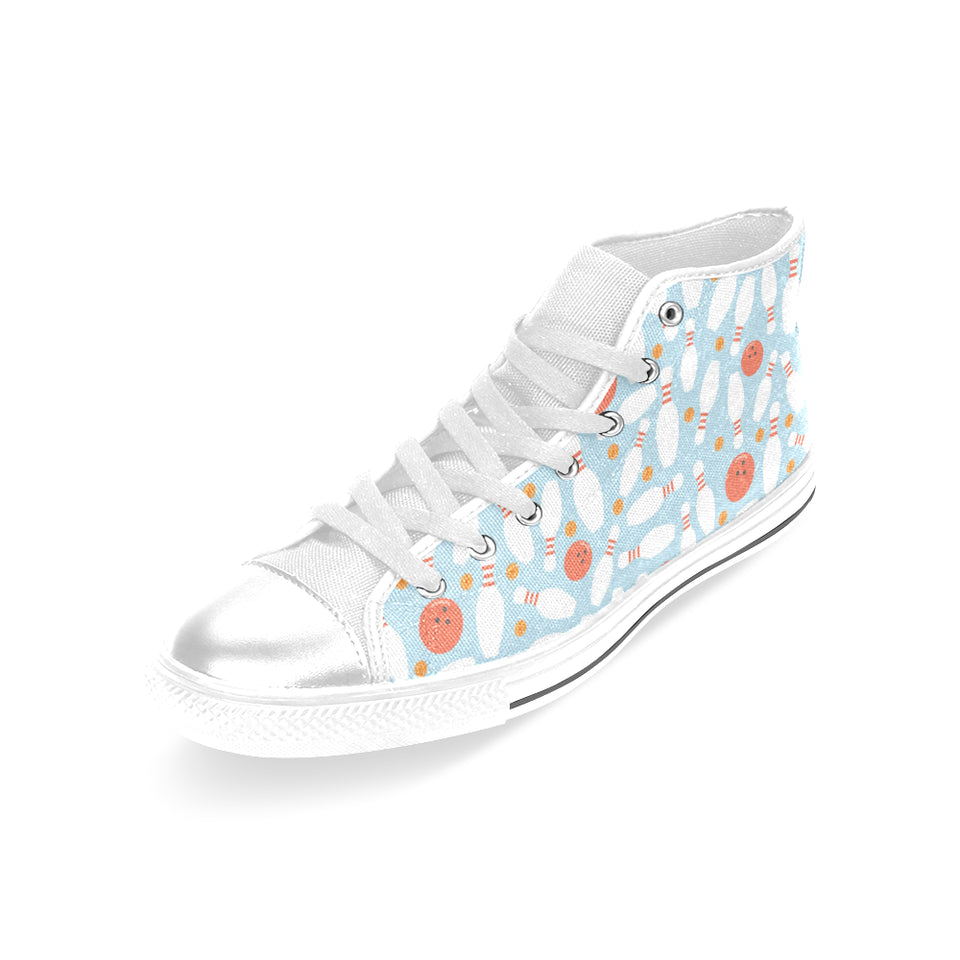 Bowling ball bowling pins blue blackground Women's High Top Canvas Shoes White