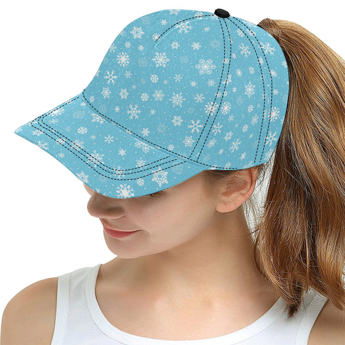 Snowflake pattern blue background All Over Print Snapback Cap