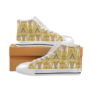 Camels ethnic motif pattern Women's High Top Canvas Canvas Shoes White