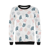 Black Gray Cream coral ginkgo leaves pattern Women's Crew Neck Sweatshirt