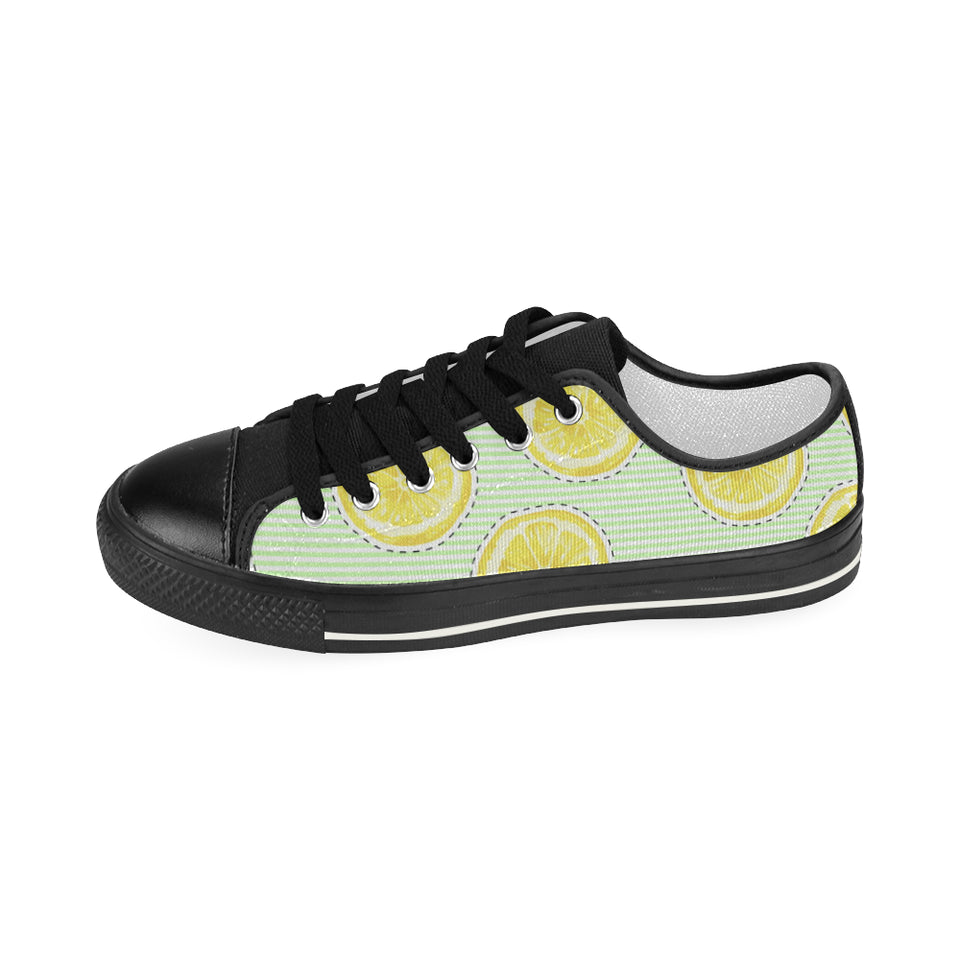 slice of lemon pattern Women's Low Top Canvas Shoes Black