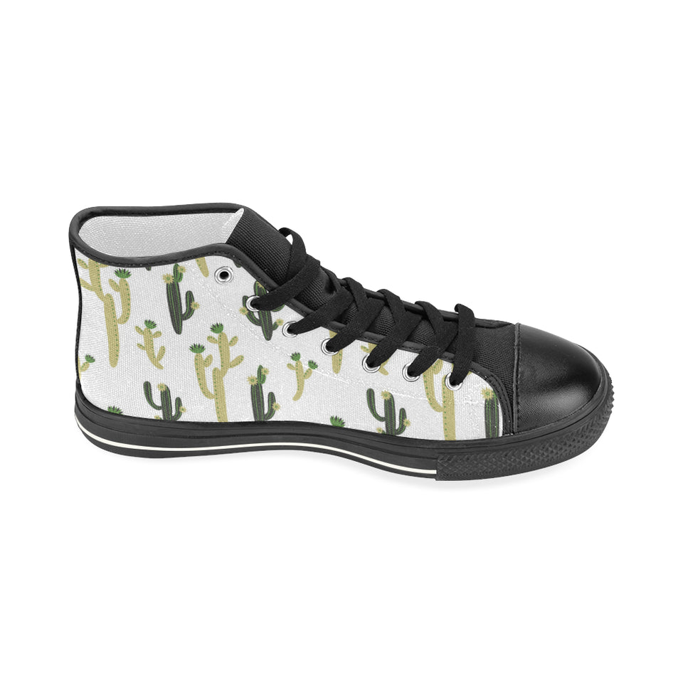 Cute cactus pattern Women's High Top Canvas Shoes Black
