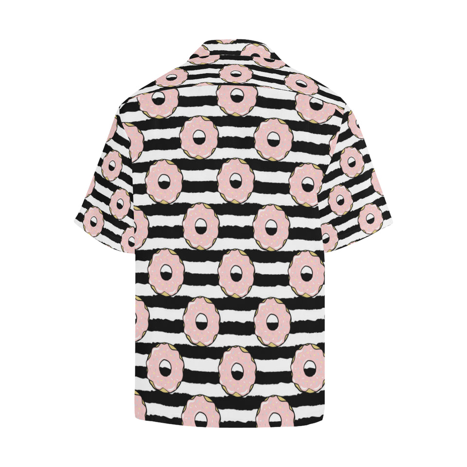 Donuts pink icing striped pattern Men's All Over Print Hawaiian Shirt