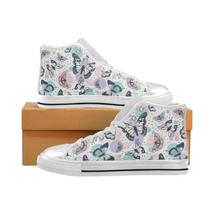 Butterfly pattern Women's High Top Canvas Shoes White